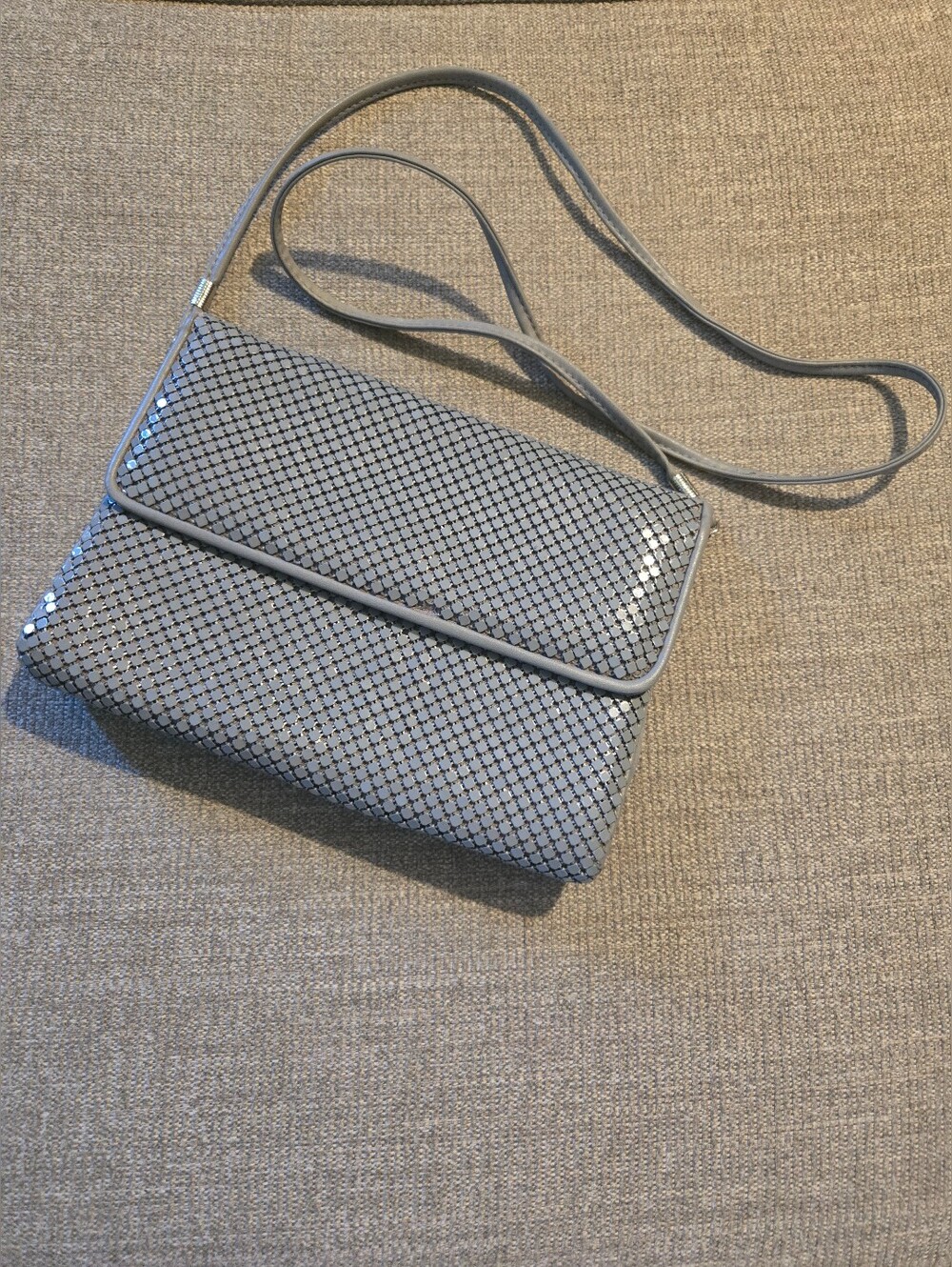 Gray Metal Mesh Crossbody Bag with Flap Vintage